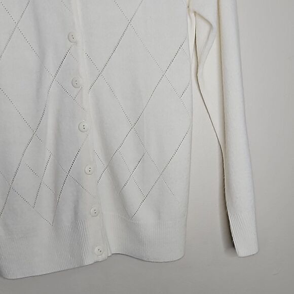 Vintage Lisa International Ivory Cartigan Button down Diamond pattern Small - Picture 7 of 9